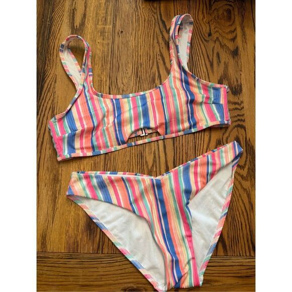 No boundaries stripe ribbed bikini set - Picture 1 of 5